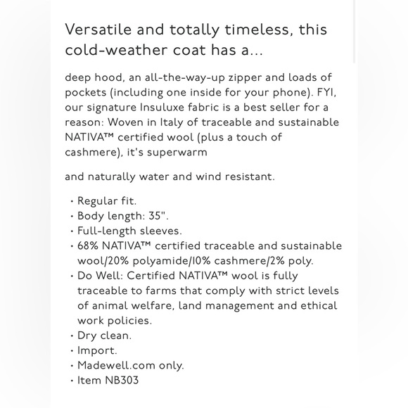 NWT Madewell Lynnford Coat in Insuluxe Fabric - Picture 11 of 11